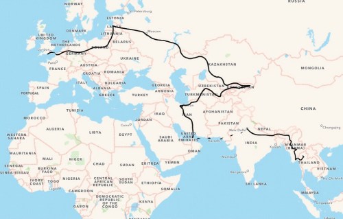 The 2slowspeeds route from Verwood, UK to Chiang Mai, Thailand - November 2014