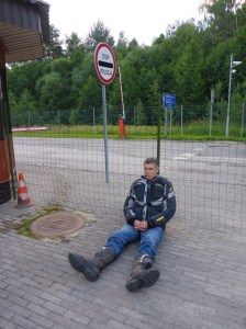 We are now in no-man's-land, having just left Latvia after 5 hours queuing and waiting to get to the Russian border.  Anthony is very good at getting 10' snoozes and recharging his batteries.