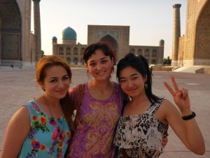 Ruxshona, 20 year old with 2 year old child, Azida, 22, married doctor and Dilnoza, 22, engaged with whom we chatted for an hour on life, mixed marriage, education and travel