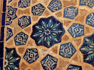 Ceramic tiles inside Ulugh-Beg madrasah, Registan, Samarkand, Uzbekistan