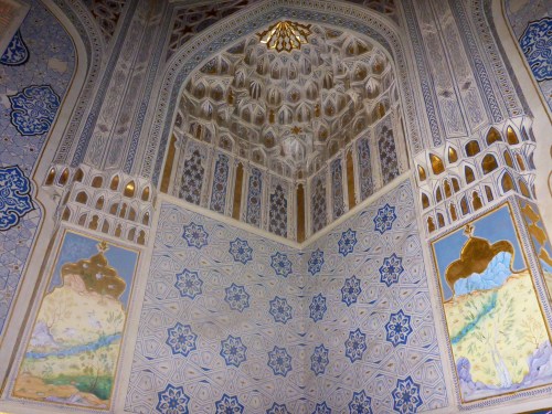 One of the most beautiful mausoleums at Shahi-Zinda, Samarkand, Uzbekistan, built in honour of Temur's sister Turkon and her daughter Shodi Mulk, Shahi-Zinda necropolis, Samarkand, Uzbekistan