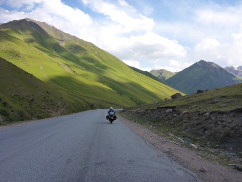 Still looking for a spot for the night and the sun is starting to set, down from Ala-Bel Pass, Kyrgyzstan