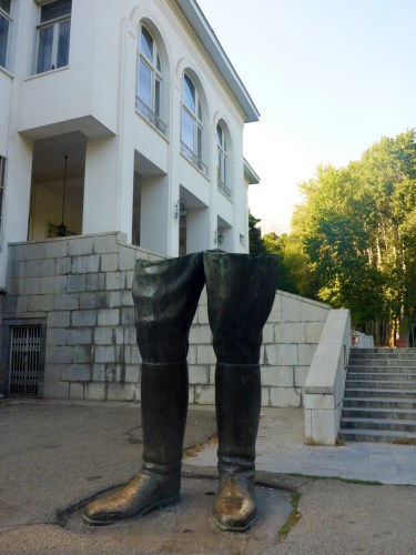 The statue of the last Shah of Iran was destroyed after the 1979 revolution and only his boots remain outside the stunning White Palace - Saadabad Palaces, Tehran, Iran