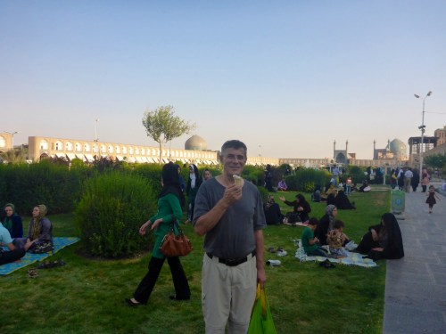 Naqsh-e Jahan Square (or Imam Square), with the Sheikh Lotfollah (harem) mosque on the left, the palace opposite, and the main mosque at the far end.