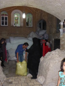 Then weigh your pillow stuffing selection, Yazd bazar, Iran
