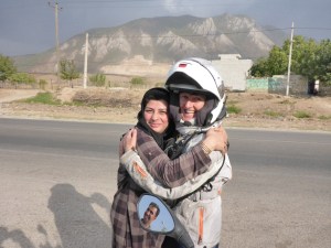 She wanted a photo of me with my bike, I said she could sit on my bike, she shouted 'I love you' and we embraced.  Look at her husband in the mirror! 
