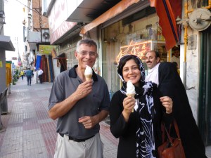 Afrooz and Anthony enjoying their ice cream - I love the guy behind them!!!