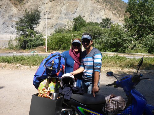 Great sheesha or hubbly bubbly pannier for this couple on their way to the Caspian sea - Chalus road, Iran