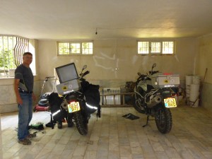 Our bikes on the marble floor of the villa's garage - Karaj, Iran