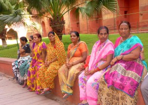 Indian ladies resting outside the Red Fort, Agra, India