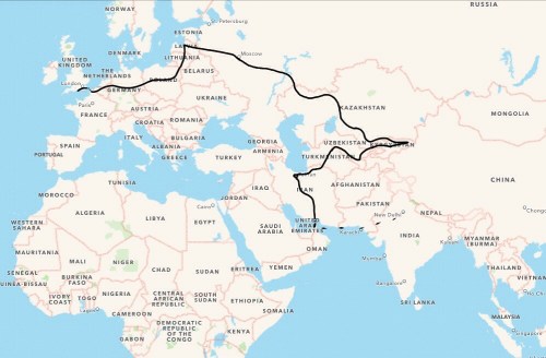 UK to New Delhi - 13,000 kms or 8,125 miles by road to Banda Abbas, Iran then ferry to Sharjah, UAE and flight to Delhi, India