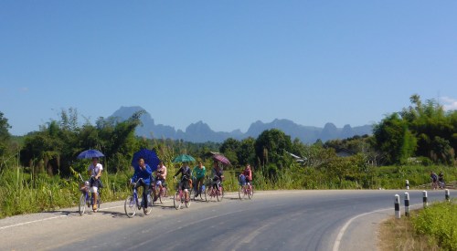 School kids heading home for lunch, Laos