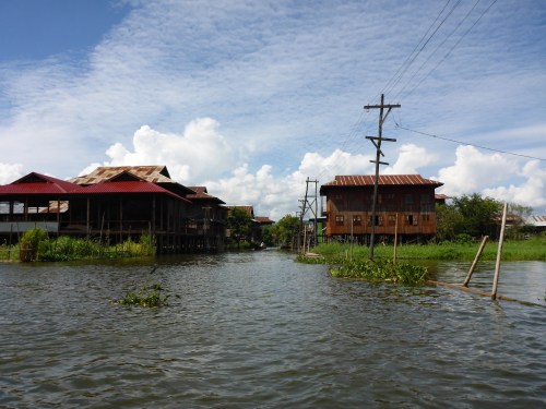 "Street" and powerlines on Inle Lake, Myanmar