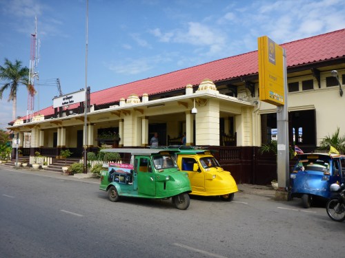 Ayutthaya train station with local tuk-tuks