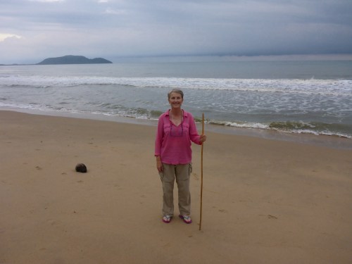 Anne is loving this deserted beach at Bang Saphan, Thailand