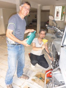 Sohrab helping us with our bike maintenance outside Tehran