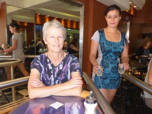 Our free glasses of sparkling water to go with Anne's coffee