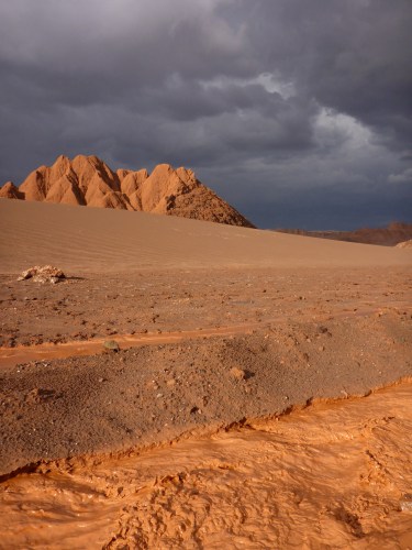 Valle de la Luna with rushing water from the storm