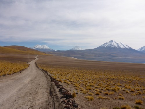 Walking along Miscanti lagoon towards Miniques lagoon and looking back