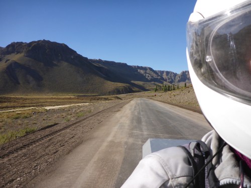 Looking back as we slowly climb up to Paso Pehuenche