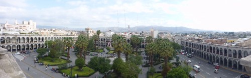 View of Arequipa Plaza de Armas from the cathedral bell tower