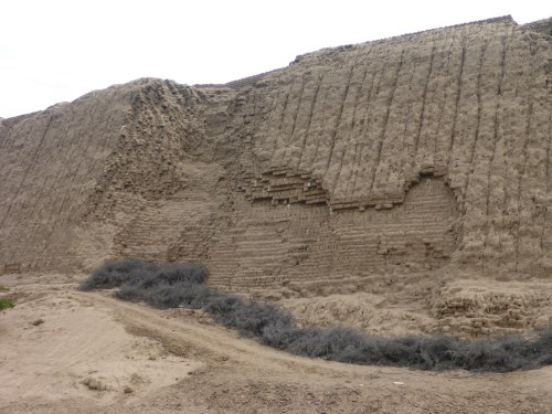 View of Adobe bricks exposed showing construction methods.