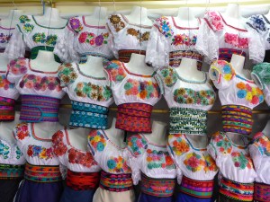 Traditional blouses in Otavalo, Ecuador