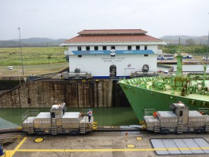 LPG tanker being guided, Panama Canal