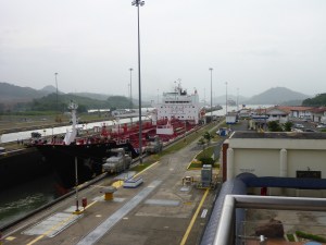 Condensate Tanker lowered into the lock, Panama Canal