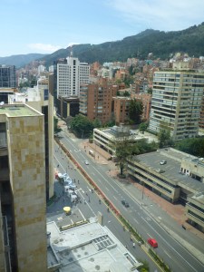 View of the closed off road for cyclists and walkers, Bogota, Colombia