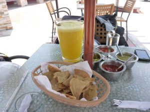 Lunch stop - hot salsas and fresh pineaple juice before lunch arrives