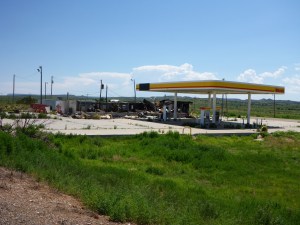 Burned down Shell petrol station outside Tucumcari, NM