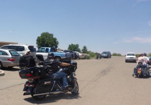 This biker's dog has sunglasses on!