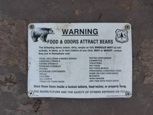 Warning sign on our camping table, McClure Pass