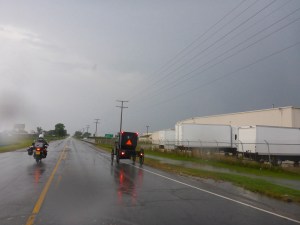 Amish buggy with night flashing lights