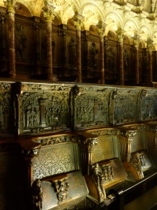 Exquisite wood carvings in the choir, Catedral de Santa Maria, Toledo, Spain