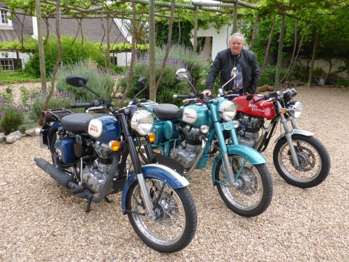 Bob with his Royal Endfields in Calitzdorp, South Africa