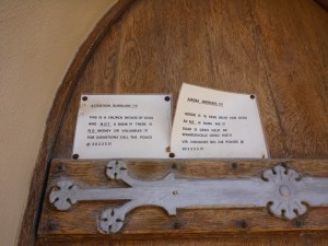 Notice on Felsenkirche door, Lüderitz
