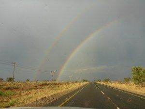 Our first rain - with double rainbow
